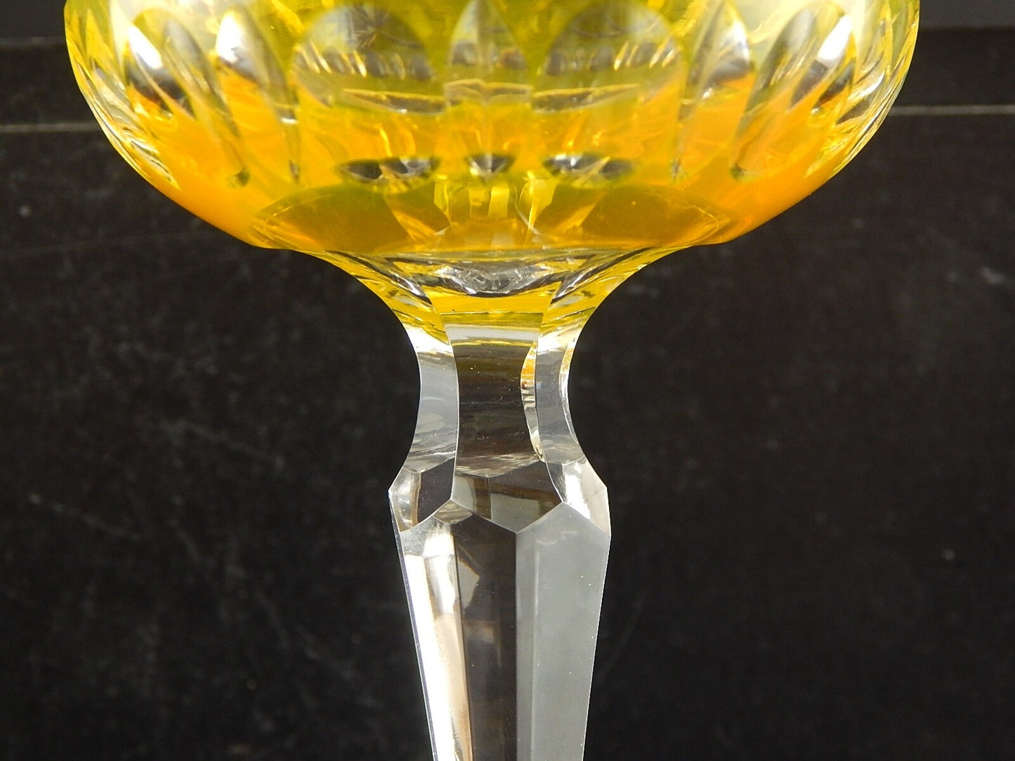 PREZIOSO VINTAGE BICCHIERE CALICE CRISTALLO BOEMIA MOLATO GIALLO ORO