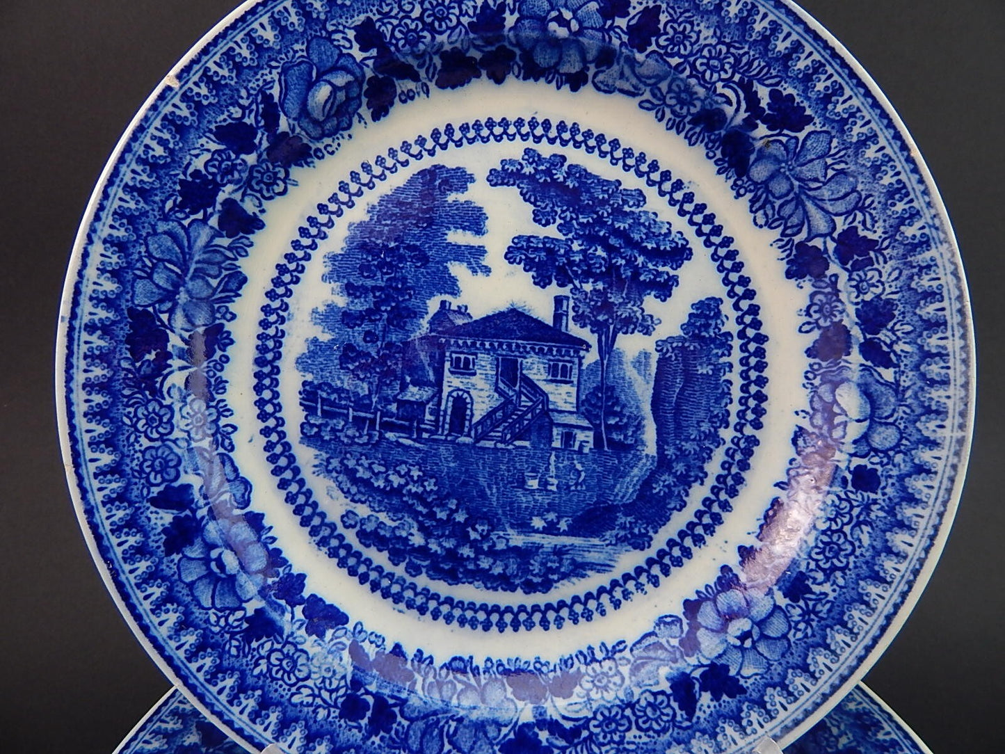 ANTICO RARO SERVIZIO 6 PIATTI DESSERT CERAMICA META' 800 GUSTAVSBERG BIANCO BLU