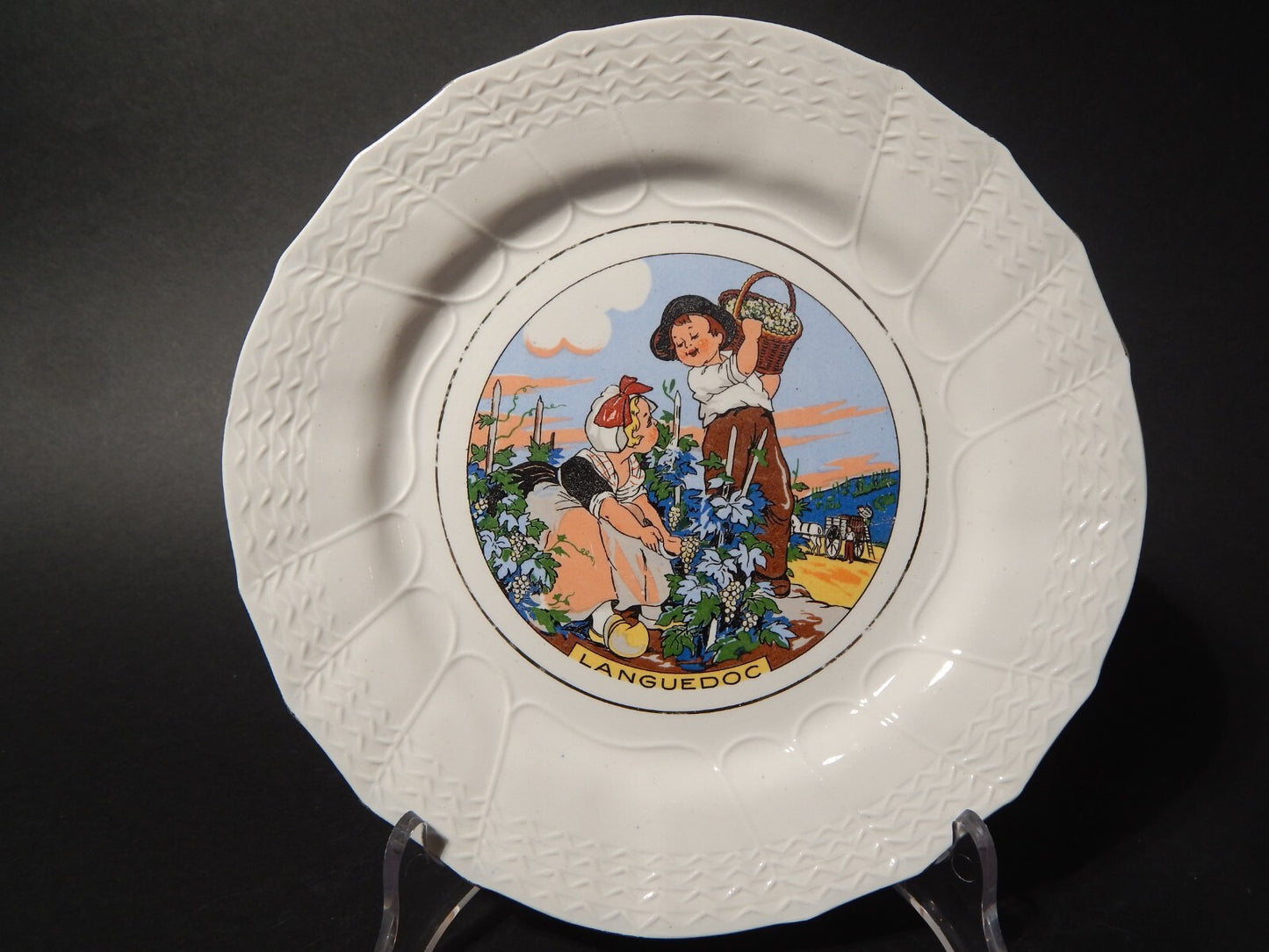 ANTICO PIATTO DECORATIVO CERAMICA SARREGUEMINES LANGUEDOC PRIMA META' 900