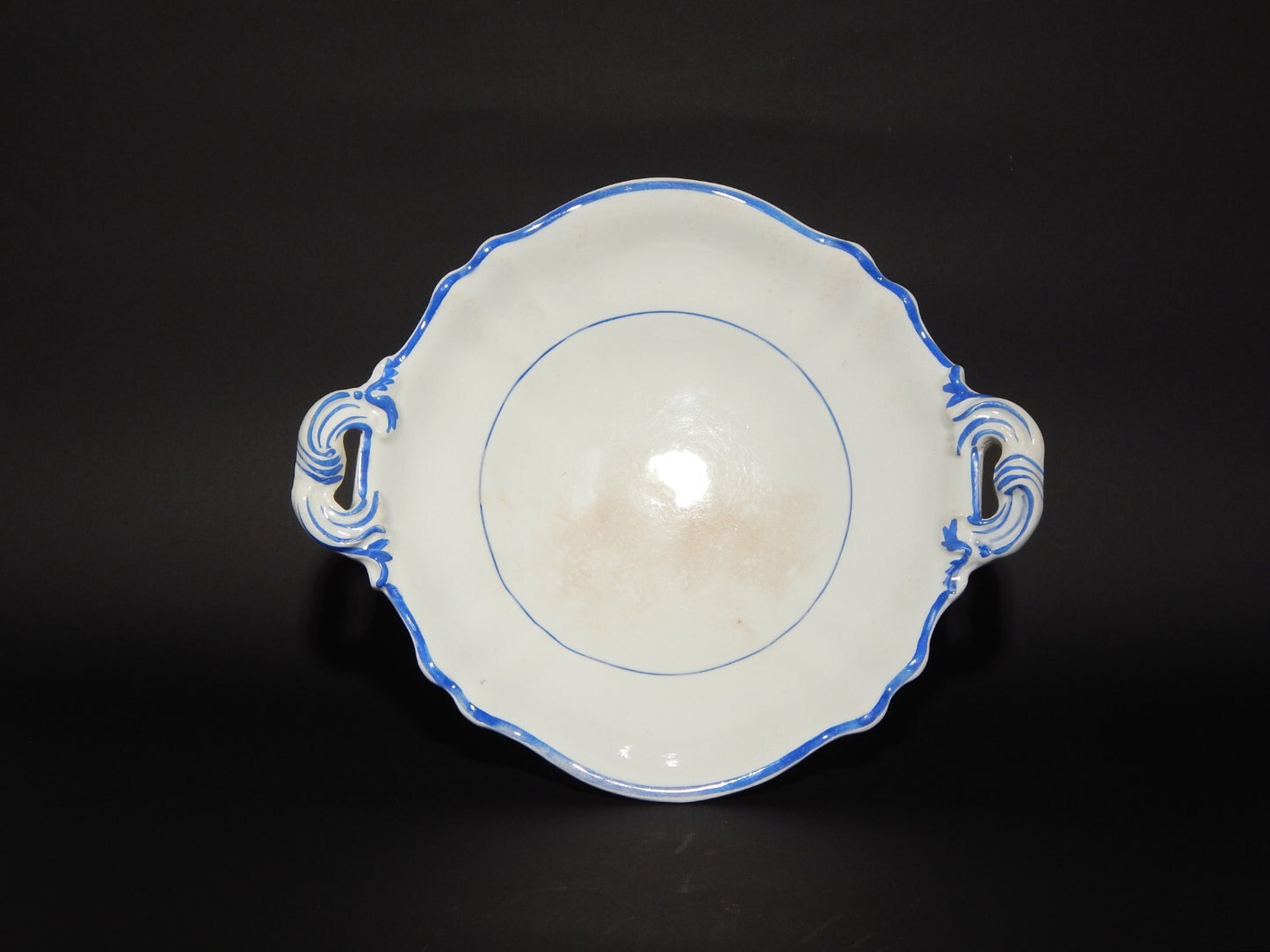 ANTICA ALZATA FRUTTIERA CENTROTAVOLA CERAMICA BIANCA BLU RICHARD MILANO FINE'800