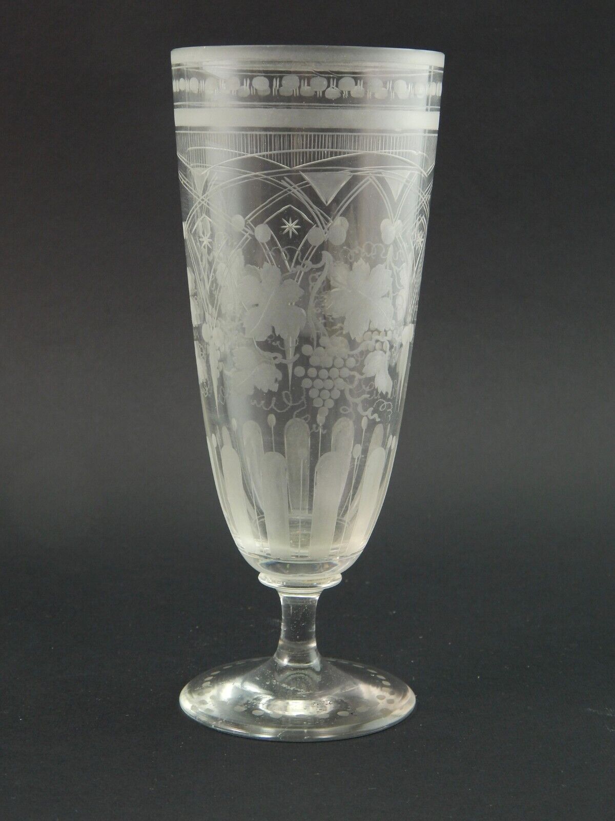 PREZIOSO ANTICO BICCHIERE CALICE FLUTE CRISTALLO DI BOEMIA INCISO META' 800