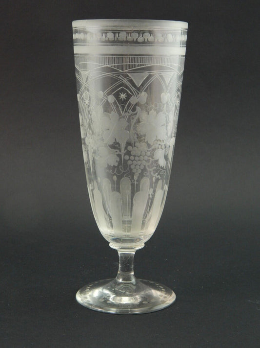 PREZIOSO ANTICO BICCHIERE CALICE FLUTE CRISTALLO DI BOEMIA INCISO META' 800