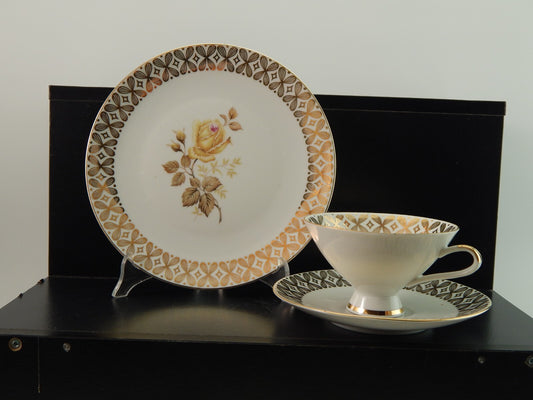 VINTAGE TRIO DA TE' PORCELLANA TAZZA E 2 PIATTINI WINTERLING BAVARIA ROSA TEA