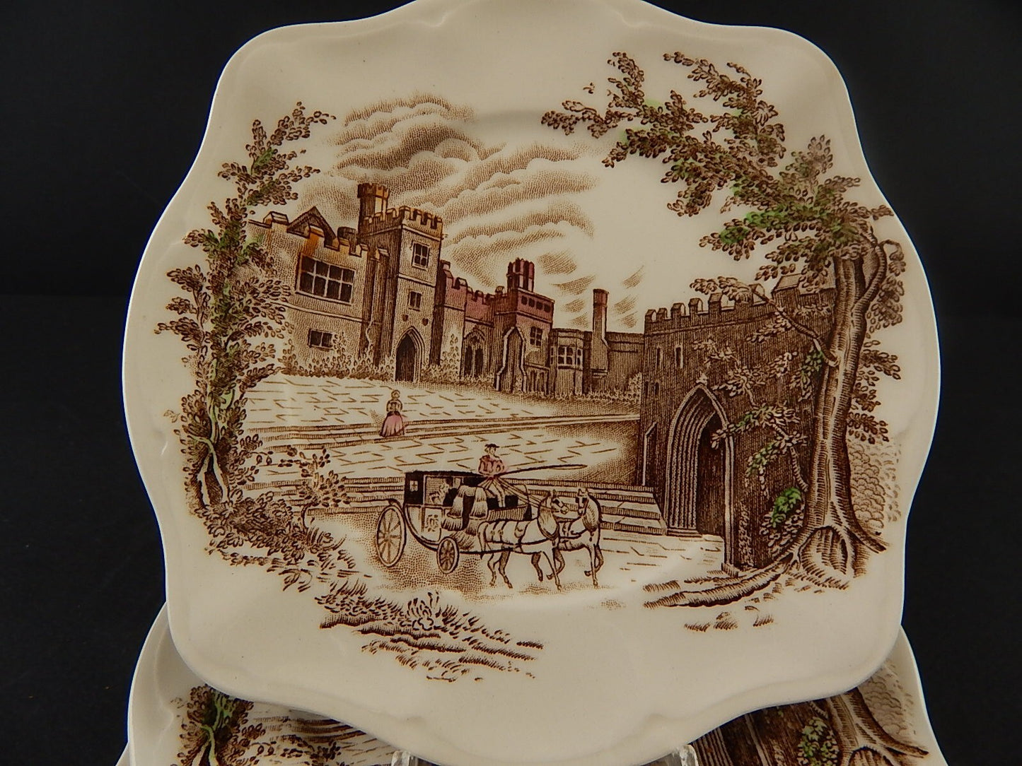 ANTICO SET 5 PIATTI SEMI PORCELLANA STAMPA A MANO HADDON HALL JOHNSONS BROS