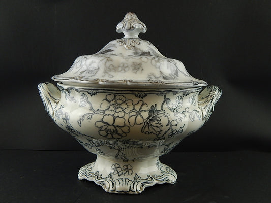 ANTICA RARA ZUPPIERA CENTROTAVOLA PORCELLANA VITTORIANA META' 800 DECORO A MANO