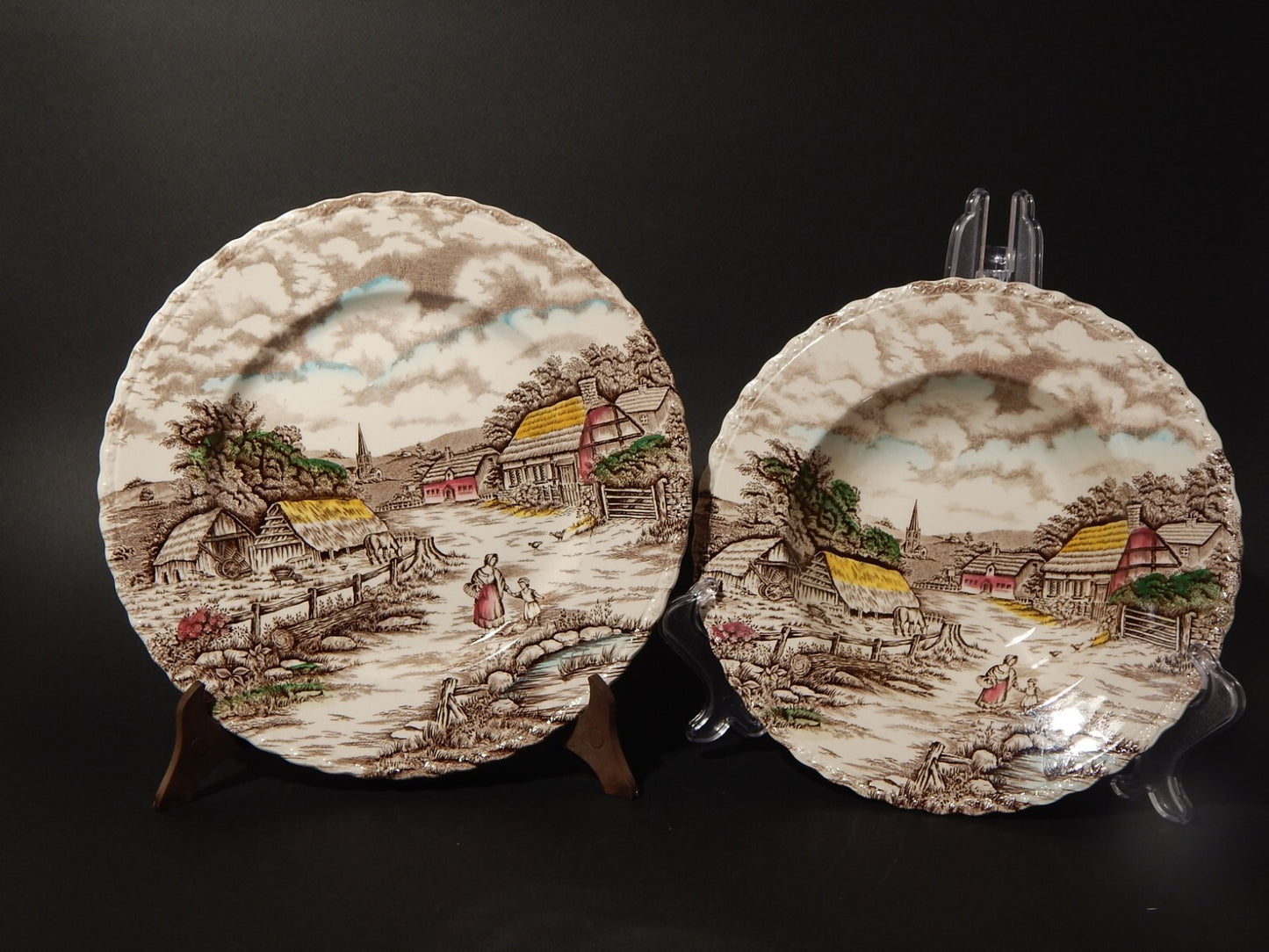 ANTICO SERVIZIO PIATTI CERAMICA INGLESE MYOTT DISEGNO RURAL SCENE STAMPA A MANO