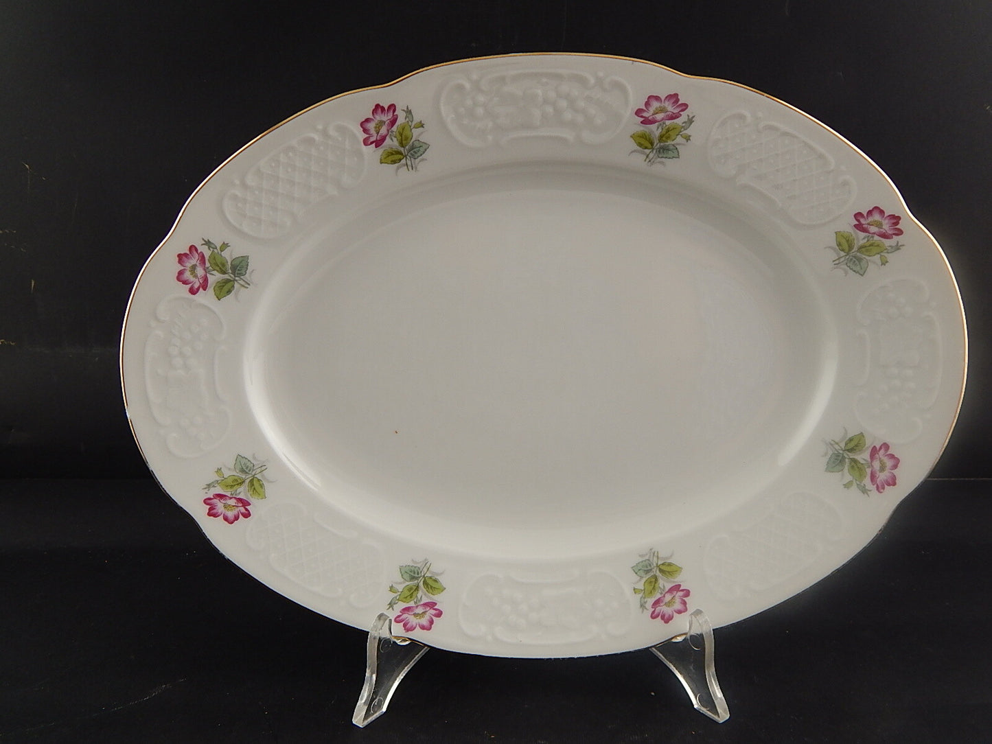 VINTAGE RICHARD GINORI VASSOIO PIATTO OVALE PORCELLANA ROSA CANINA DIFETTO