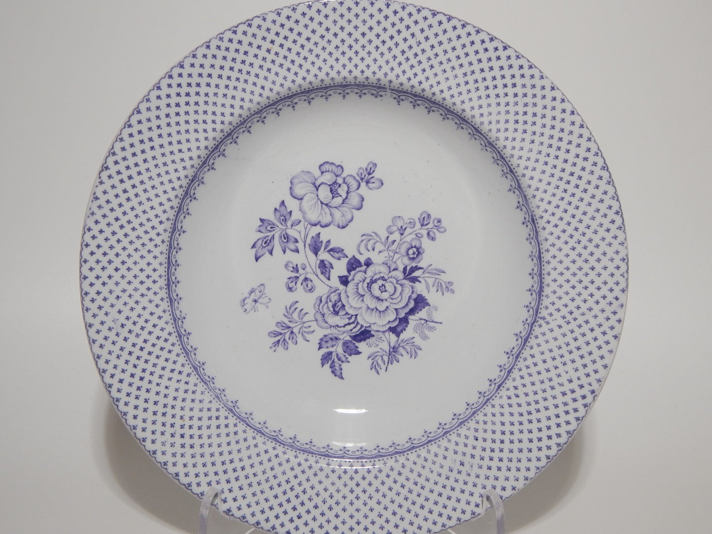 ANTICO SET 18 PIATTI CERAMICA STAFFORDSHIRE PRIMAVESI 1860 ERMINE BORDER VIOLA