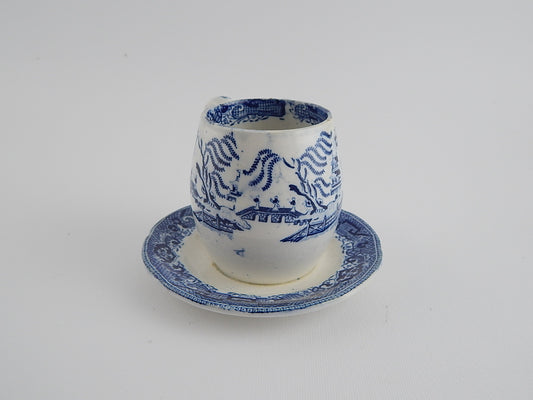 ANTICA MOSTARDIERA SALSIERA CERAMICA POTTERY INGLESE WILLOW COLONIALE META' 1800