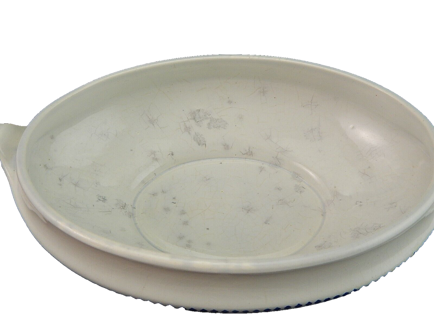 ANTICA ART DECO ZUPPIERA LEGUMIERA SEMI PORCELLANA CECILIE BIANCA E BLU