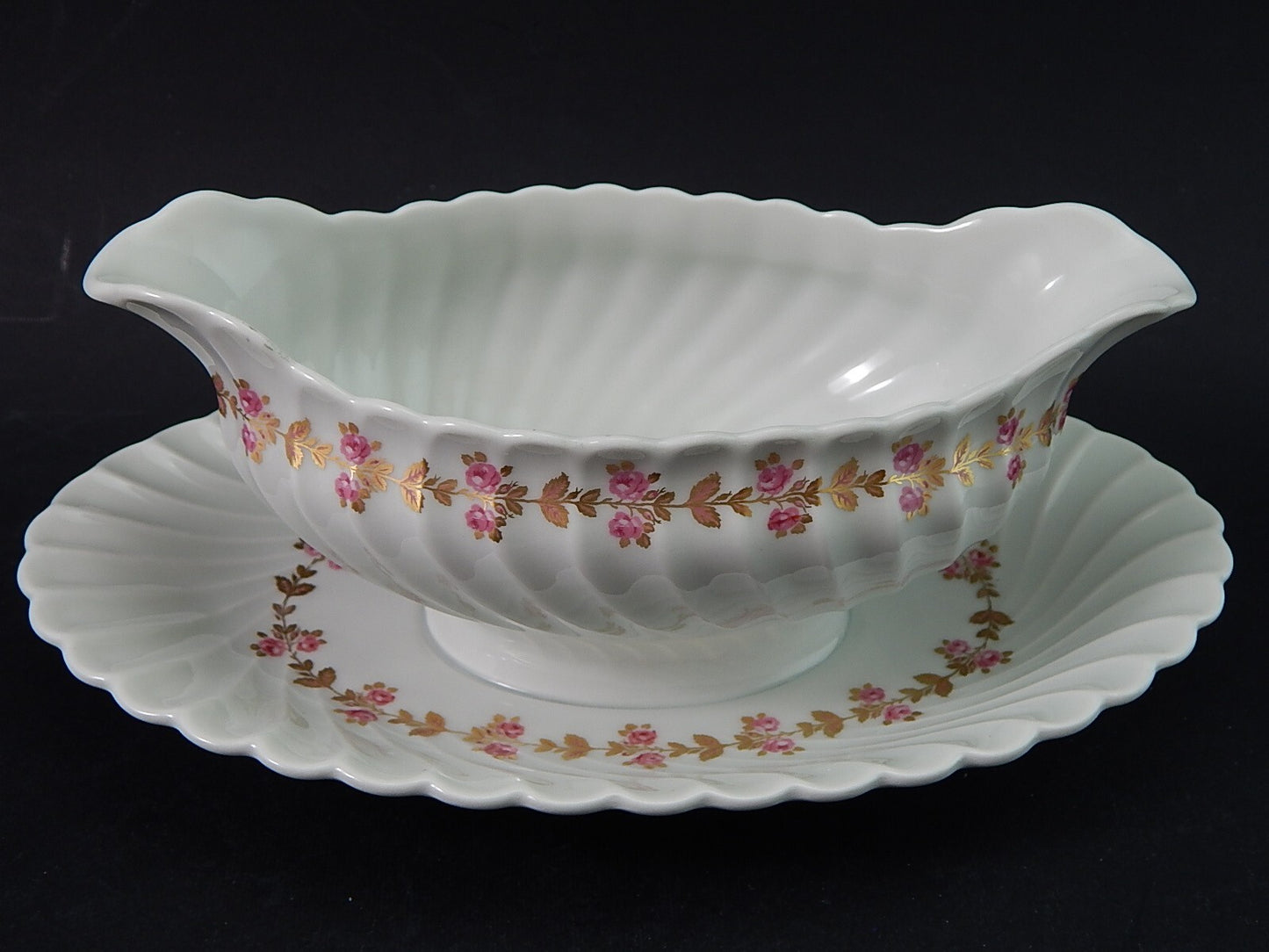 VINTAGE ELEGANTE SALSIERA PORCELLANA BIANCA FIORELLINI LIMOGES HAVILAND