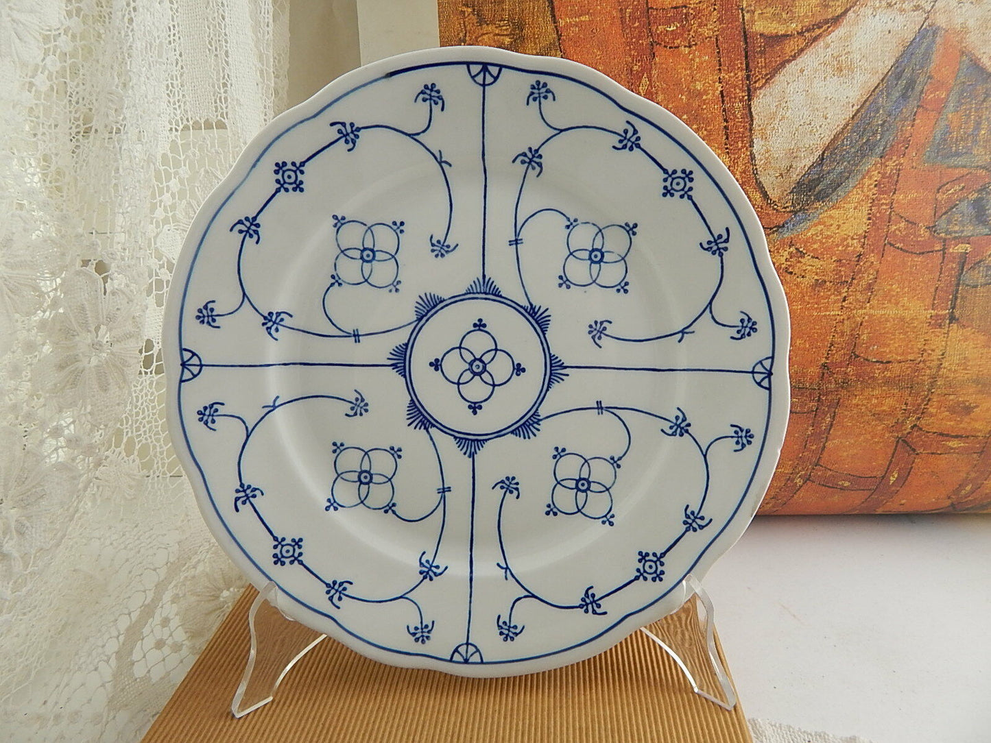 ANTICO RARO PIATTO PIANO PORCELLANA BLUE FLUTED WINTERLING BAVARIA DIFETTO #