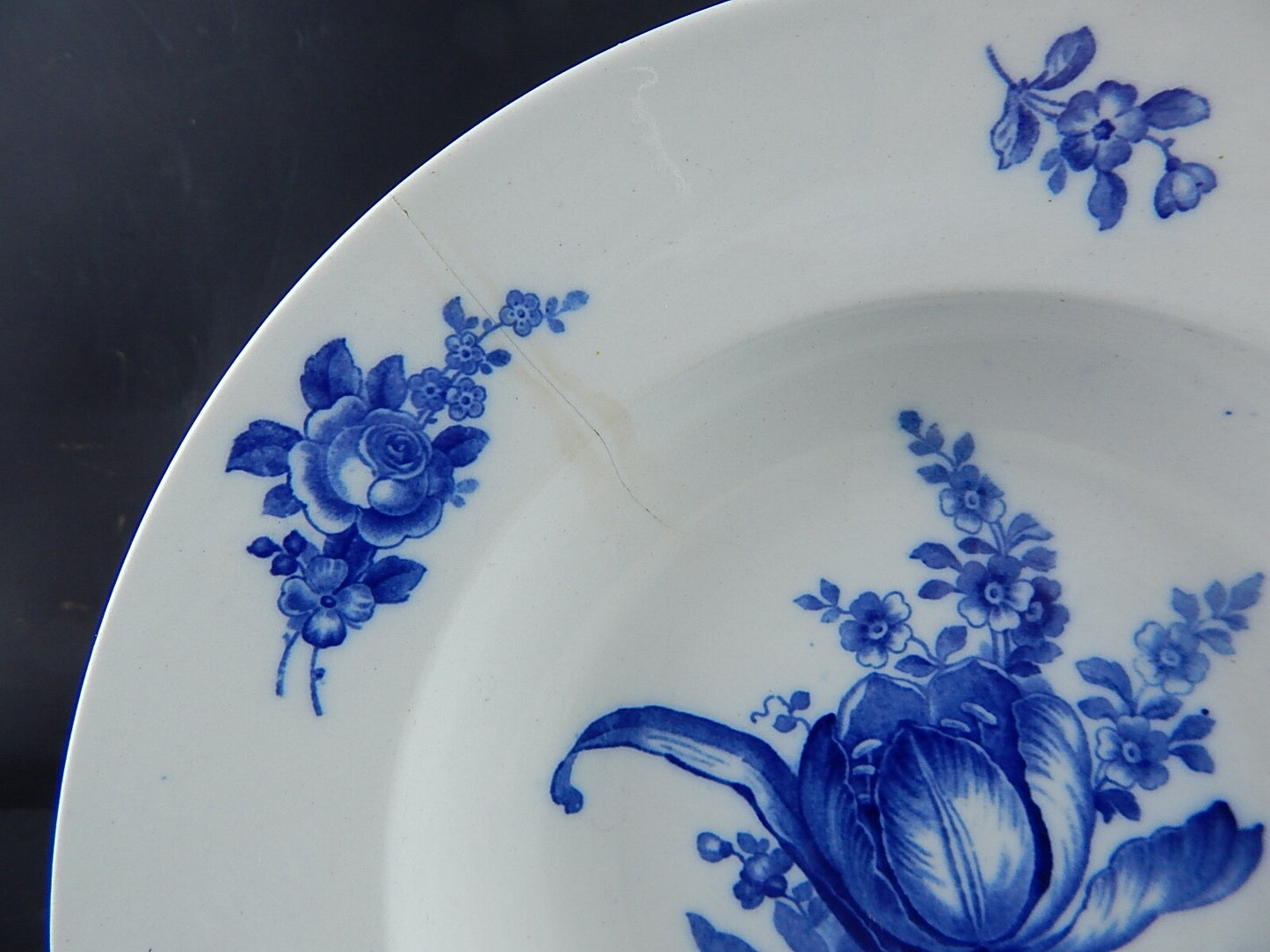 ANTICO ART DECO PIATTO FONDO VILLEROY&BOCH PORCELLANA BIANCA FIORI BLU #