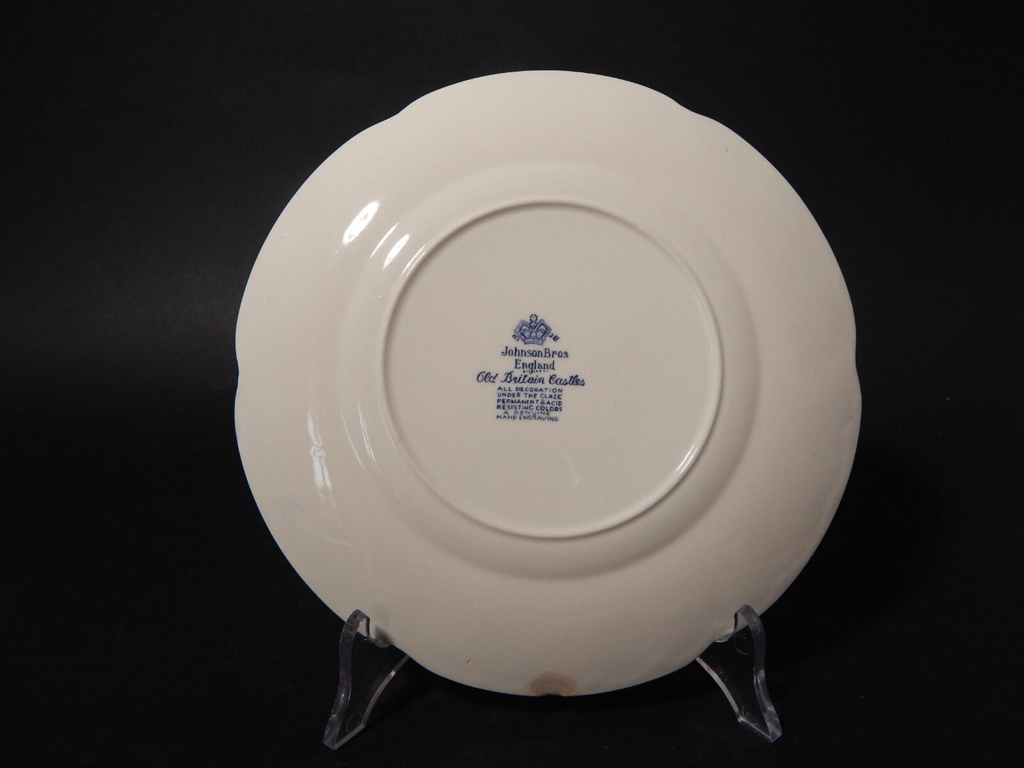 VINTAGE JOHNSON BROS OLD BRITAIN CASTLE BLU PIATTO DESSERT PORCELLANA DIFETTO