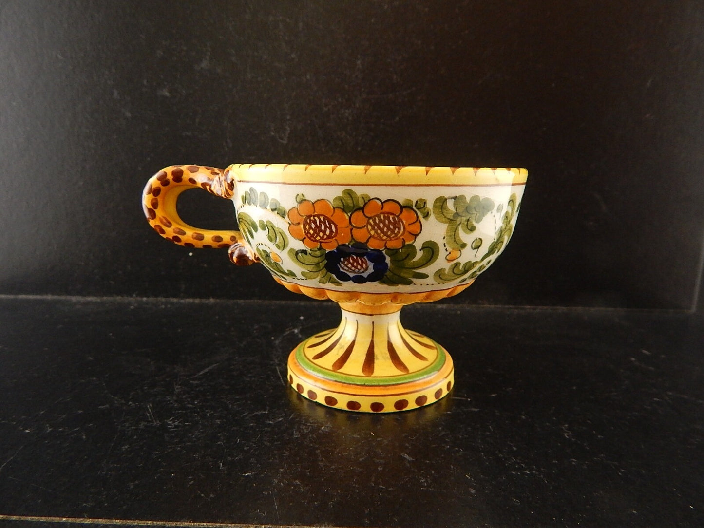 ANTICA TAZZA MAIOLICA CERAMICA POLICROMA FANTECHI ANSA A SERPE PRIMO 900 #8932