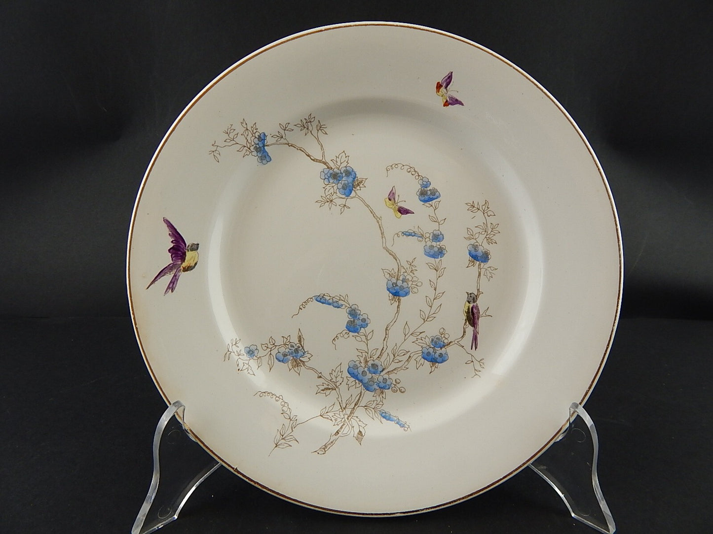 ANTICO PIATTO PIANO CERAMICA RICHARD MILANO FIORI FARFALLE UCCELLINI A755