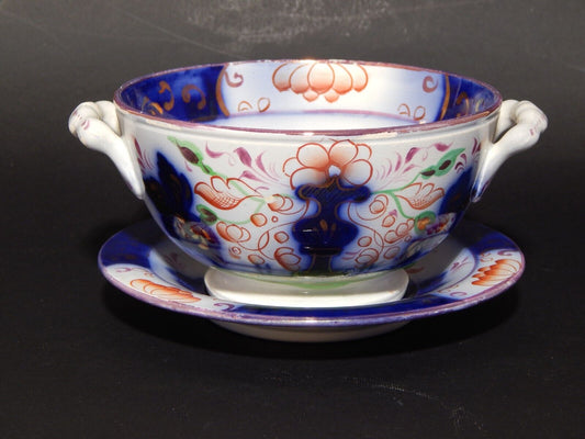 ANTICA RARA CERAMICA POTTERY STAFFORDSHIRE TAZZA PUERPERA BRODO DECORO POLICROMO