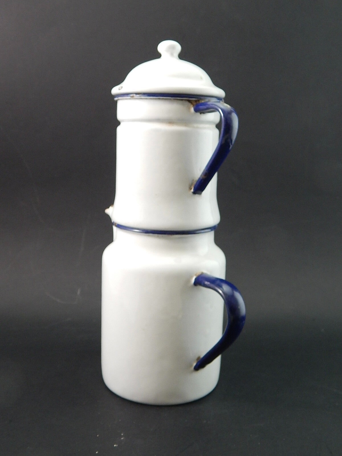 ANTICA CAFFETTIERA LATTA SMALTATA PORCELLANATA BIANCA DUE LEONI BASSANO #2020