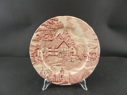 ANTICO PIATTO CERAMICA MAIOLICA LUNEVILLE ENGLISH STYLE BIANCO E ROSSO A387