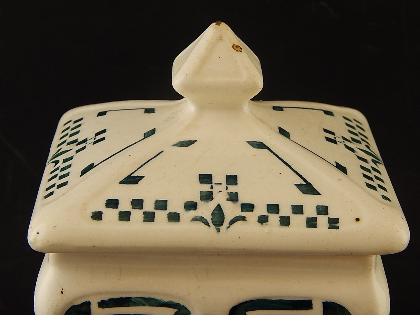 ANTICO RARO LIBERTY BARATTOLO CUCINA RIIS RISO CERAMICA DECORATO VERDE