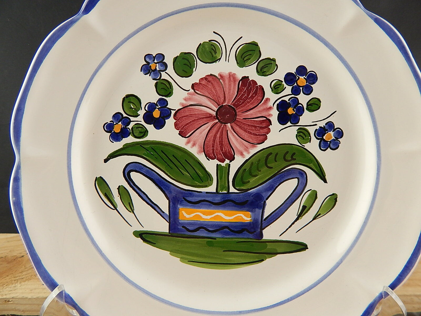 VINTAGE PIATTO DA COLLEZIONE CERAMICA FRANCESE FATTO AL TORNIO E DIPINTO A MANO