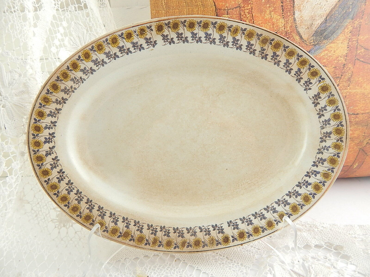 ANTICO ART NOUVEAU VASSOIO RAVIERA SOCIETÀ CERAMICA ITALIANA LAVENO I GIRASOLI #