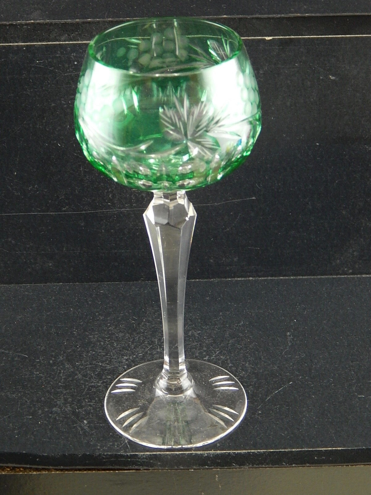 PREZIOSO VINTAGE BICCHIERE CALICE CRISTALLO BOEMIA MOLATO VERDE