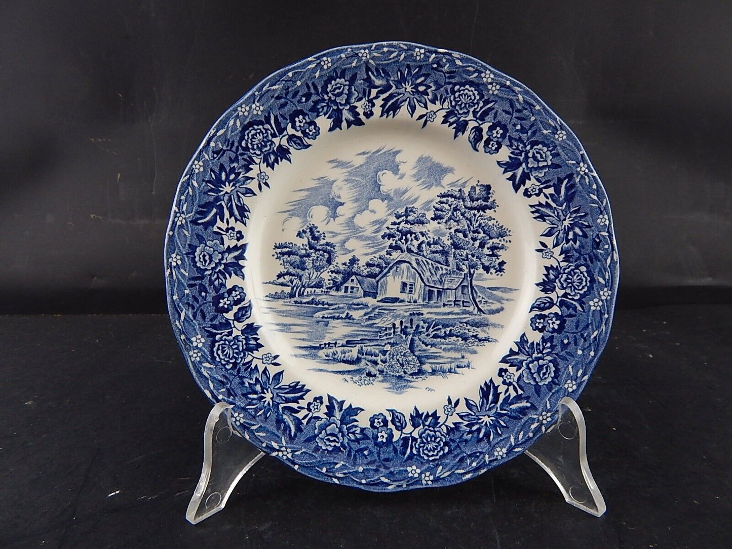 VINTAGE PIATTO SEMI PORCELLANA BIANCO BLU STAFFORSHIRE GRINDLEY COUNTRY STYLE