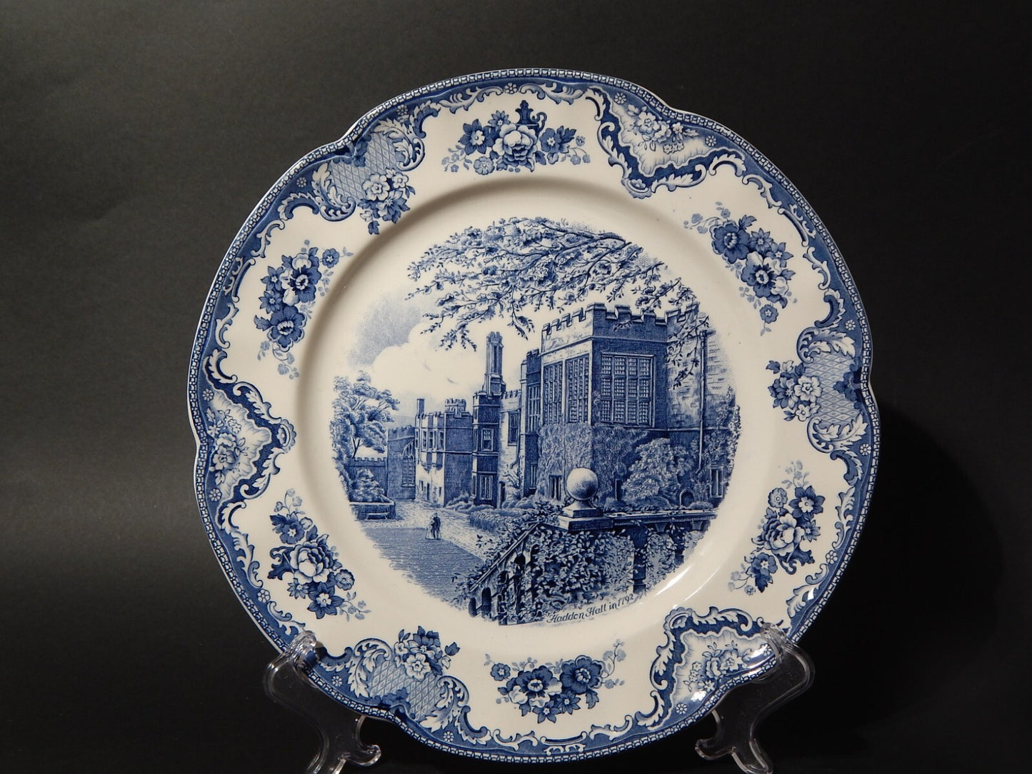 VINTAGE JOHNSON BROS OLD BRITAIN CASTLE BLU VASSOIO ROTONDO SEMI-PORCELLANA