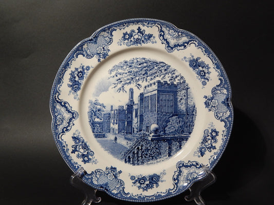 VINTAGE JOHNSON BROS OLD BRITAIN CASTLE BLU VASSOIO ROTONDO SEMI-PORCELLANA