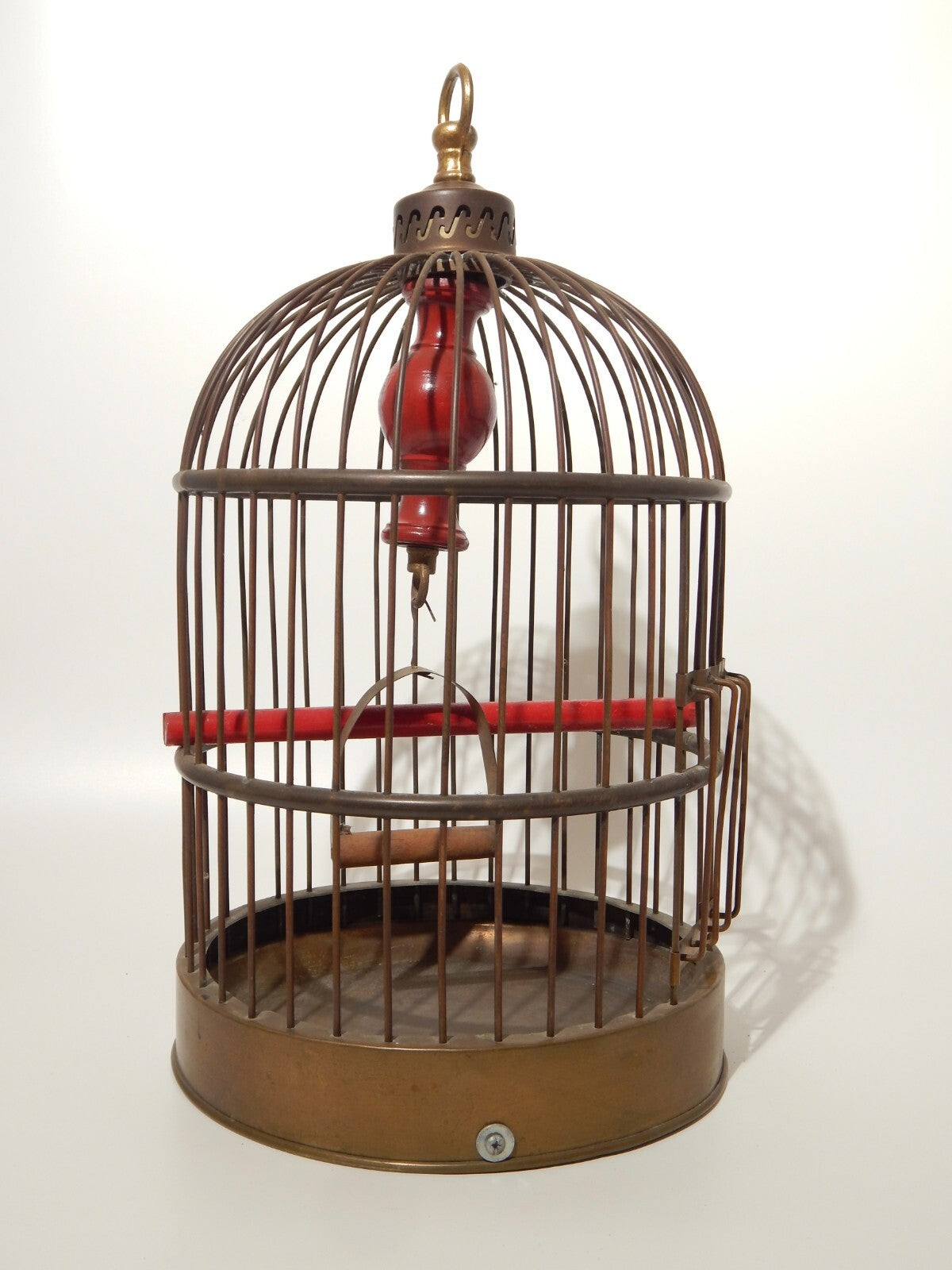 ANTICA ORIGINALE GABBIA A SOSPENSIONE IN OTTONE PER UCCELLI