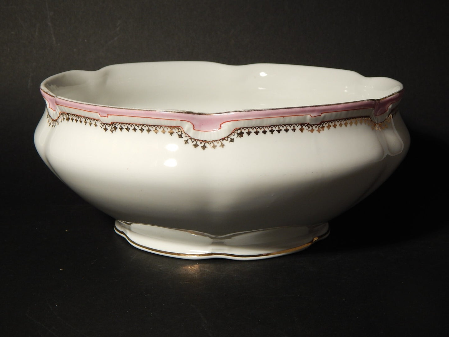 ANTICA FRUTTIERA CENTROTAVOLA PORCELLANA GINORI LIBERTY DECORO ROSA E ORO