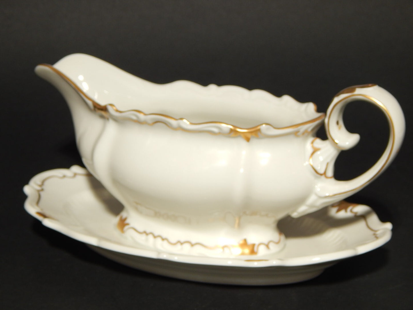 VINTAGE PREZIOSA ROCAILLE VEB REICHENBACH SALSIERA PORCELLANA BIANCO ORO