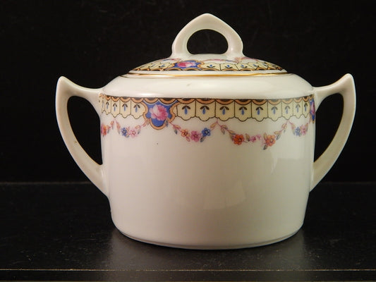 ANTICA ART DECO ZUCCHERIERA PORCELLANA BOEMA DECORO A GHIRLANDA DIFETTO