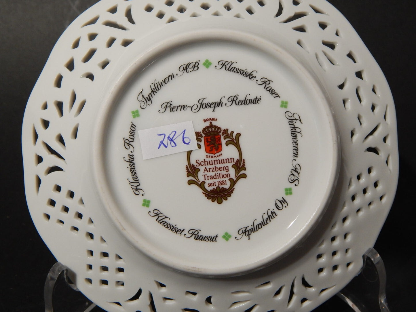 VINTAGE TAZZA PORCELLANA SCHUMANN BAVARIA PIERRE JOSEPH REDOUTE' ROSA CLASSICA #