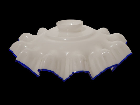 ANTICO ORIGINALE EPOCA LIBERTY VETRO OPALINO BORDO BLU COBALTO PER LAMPADARIO