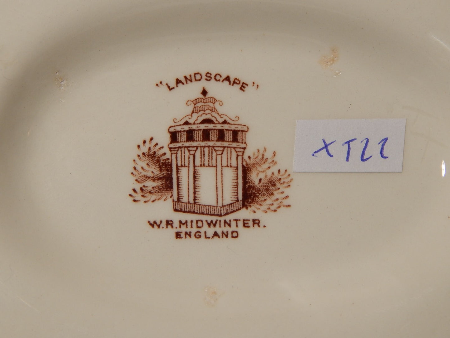 ANTICA SALSIERA SEMI PORCELLANA INGLESE W. R. MIDWINTER LANDSCAPE