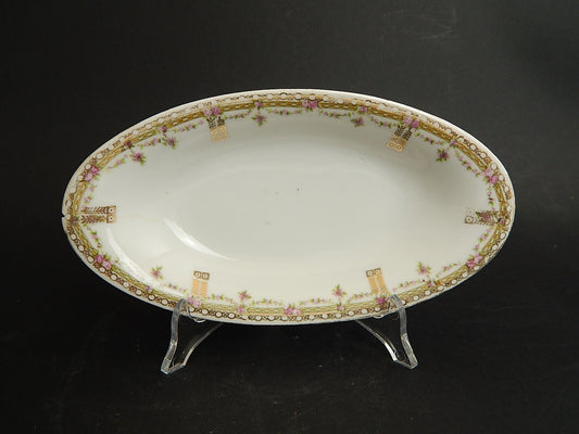 ANTICA RAVIERA VASSOIO PORCELLANA GINORI LIBERTY GHIRLANDE DI ROSE ORO DIFETTO