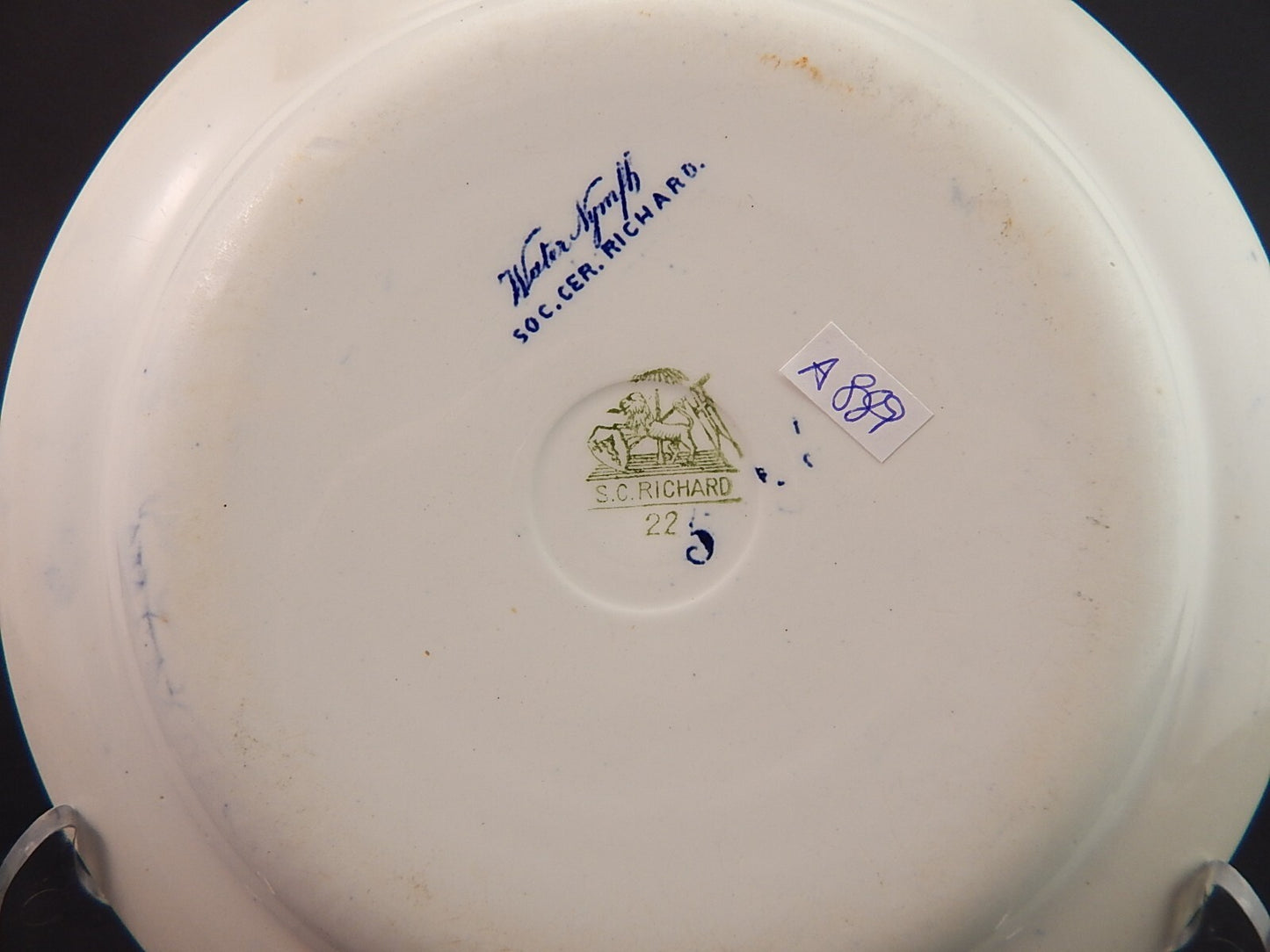 ANTICO PIATTO NINFEE BLU CERAMICA RICHARD MILANO FINE 800 BLUE WATER NYMPH A889