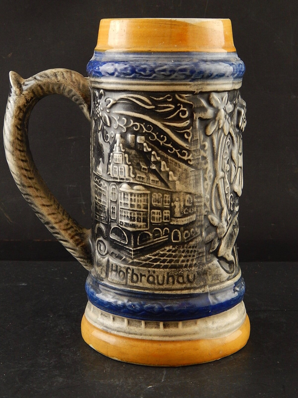 ANTICO AUTENTICO BOCCALE BIRRA MUNCHEN FRAUENKIRCHE CERAMICA TEDESCO COLLEZIONE