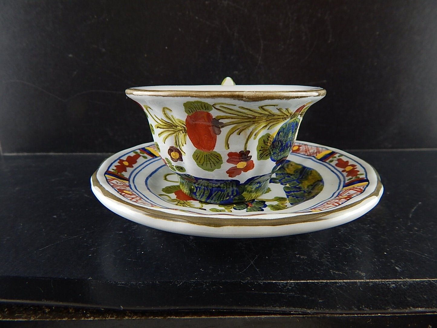 VINTAGE TAZZA CAFFE' AL GAROFANO CERAMICA MAIOLICA VECCHIA FAENZA HANDMADE ITALY