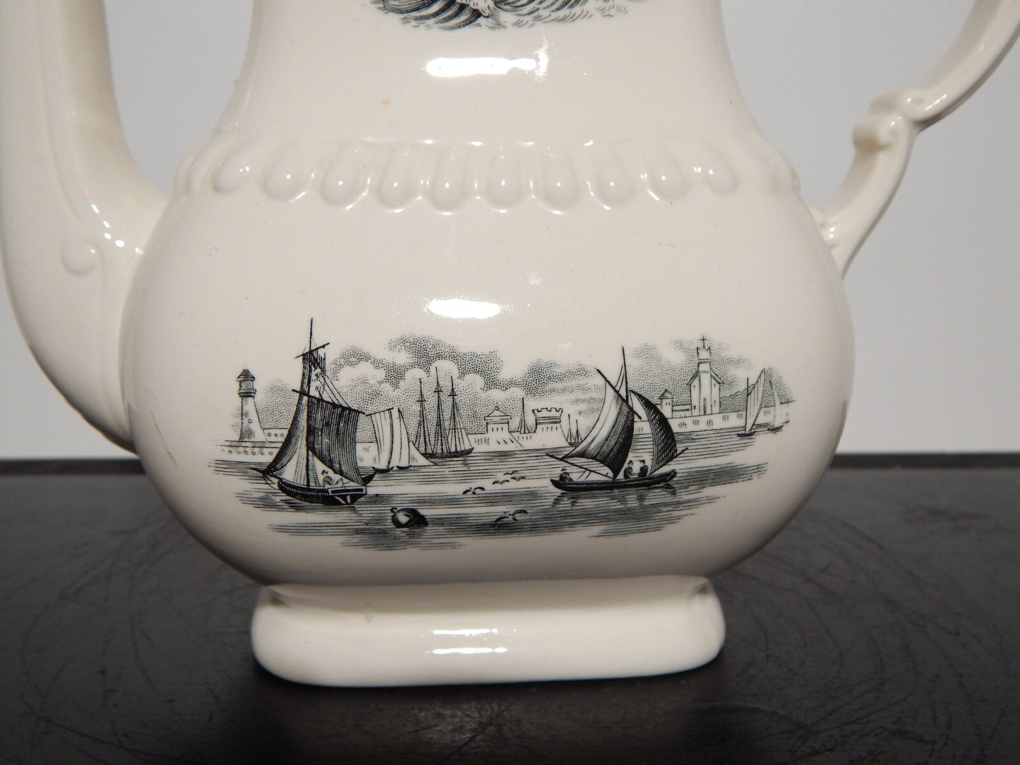 ANTICA RARA CAFFETTIERA INGLESE SEMI PORCELLANA COPELAND SPODE PAESAGGIO MARINO