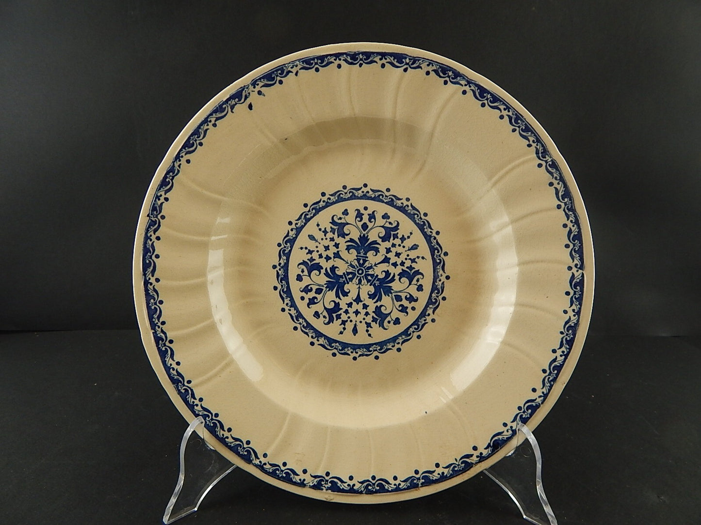 ANTICO 1875 PIATTO FONDO CERAMICA GIEN DECORO BLU ALLA ROUEN