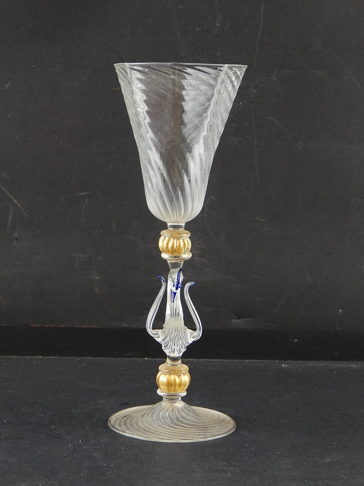 TIPETTO CALICE MURANO VETRO SOFFIATO RIGATO CIGNO FIRMATO CORTELLA & BALLARIN #