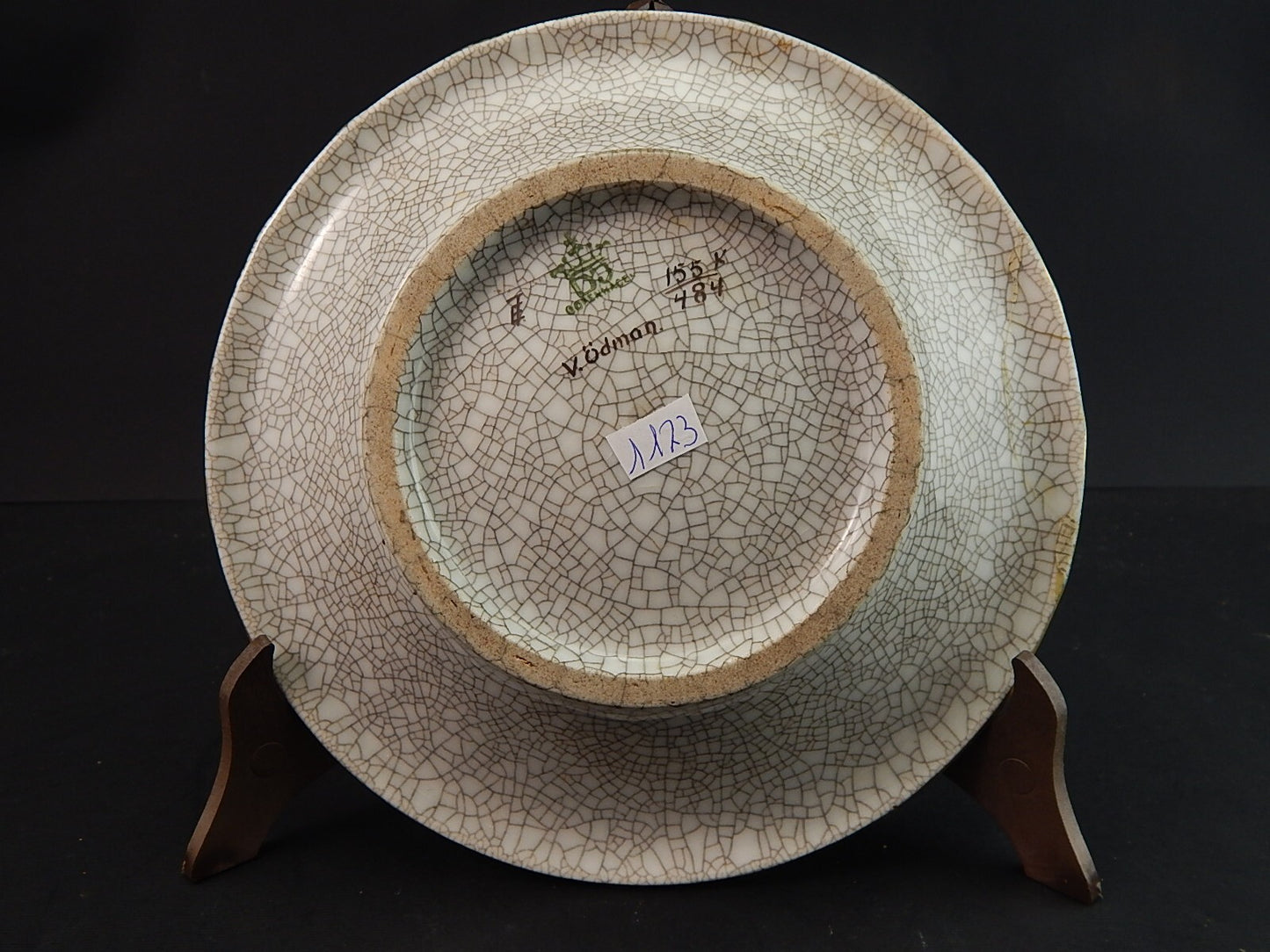 ANTICO PIATTO DECORATIVO PORCELLANA COPENHAGEN DAHL JENSEN CRACKLE DIPINTO MANO