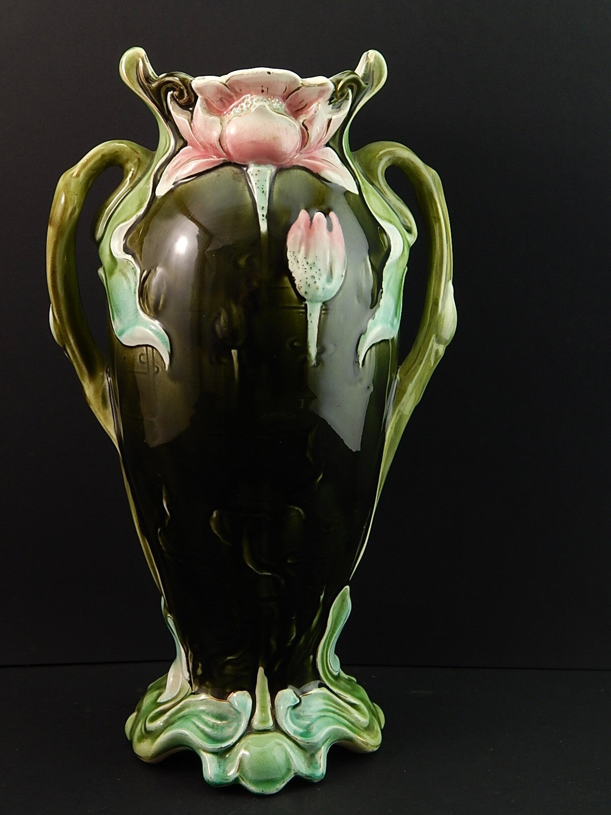 ANTICO RARO PREZIOSO ART NOUVEAU VASO BARBOTINE CERAMICA GUSTAVE DE BRUYN LILLE