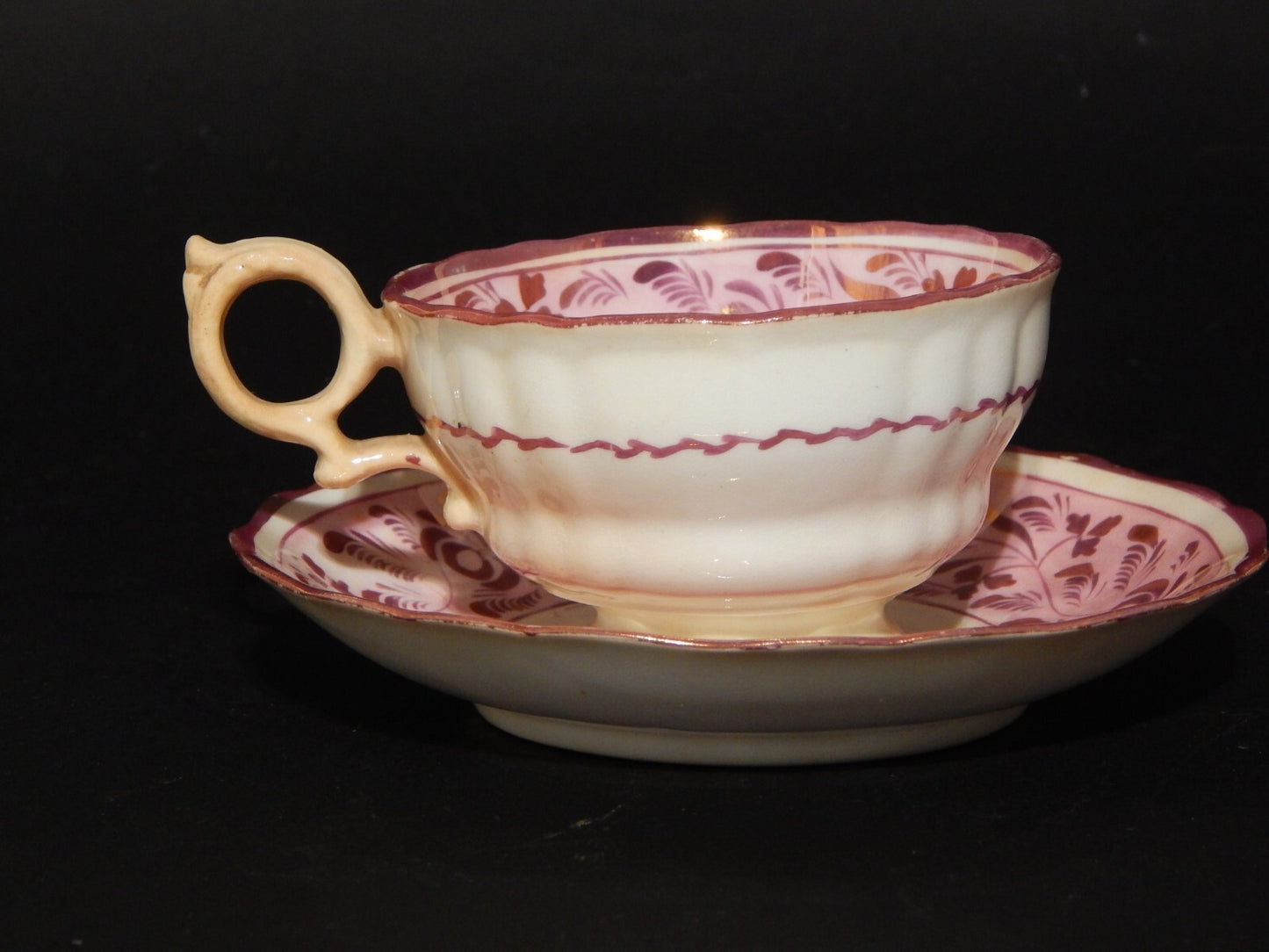 ANTICA GEORGIANA TAZZA TE' PORCELLANA LUSTRO ROSA STAFFORDSHIRE X245