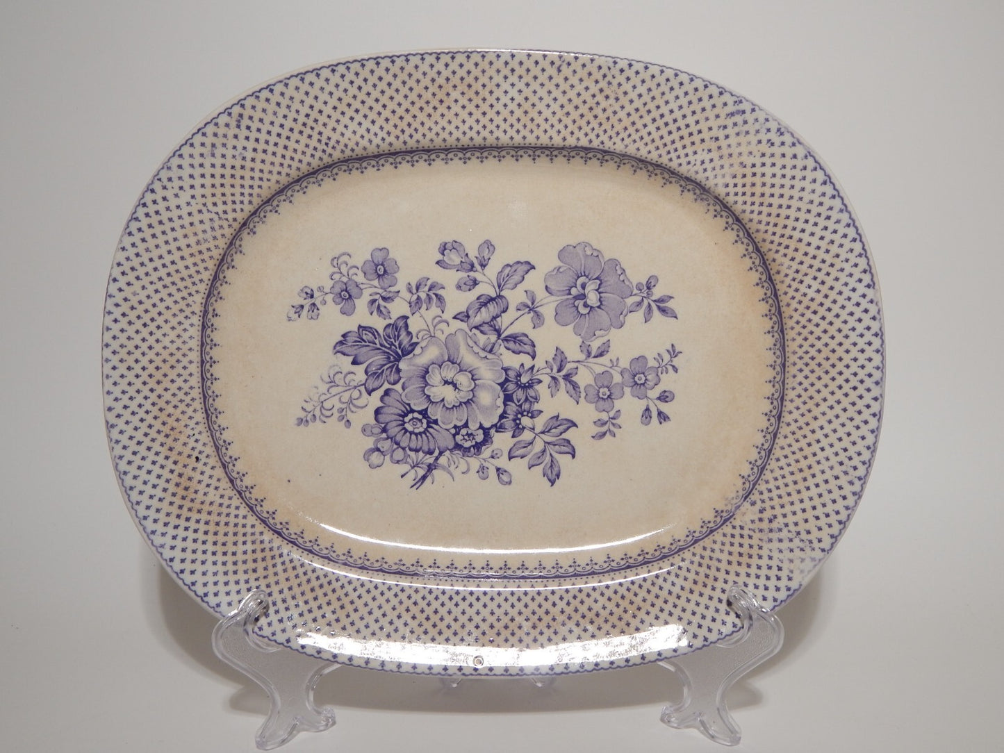 ANTICO VASSOIO CERAMICA STAFFORDSHIRE PRIMAVESI 1860 ERMINE BORDER VIOLA ##