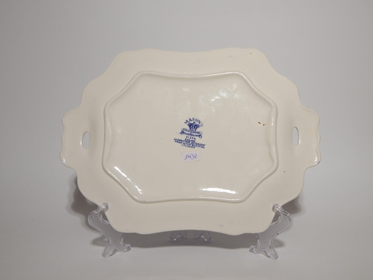 ANTICO CENTROTAVOLA FRUTTIERA CERAMICA INGLESE MASON’S DECORO VISTA BIANCO BLU