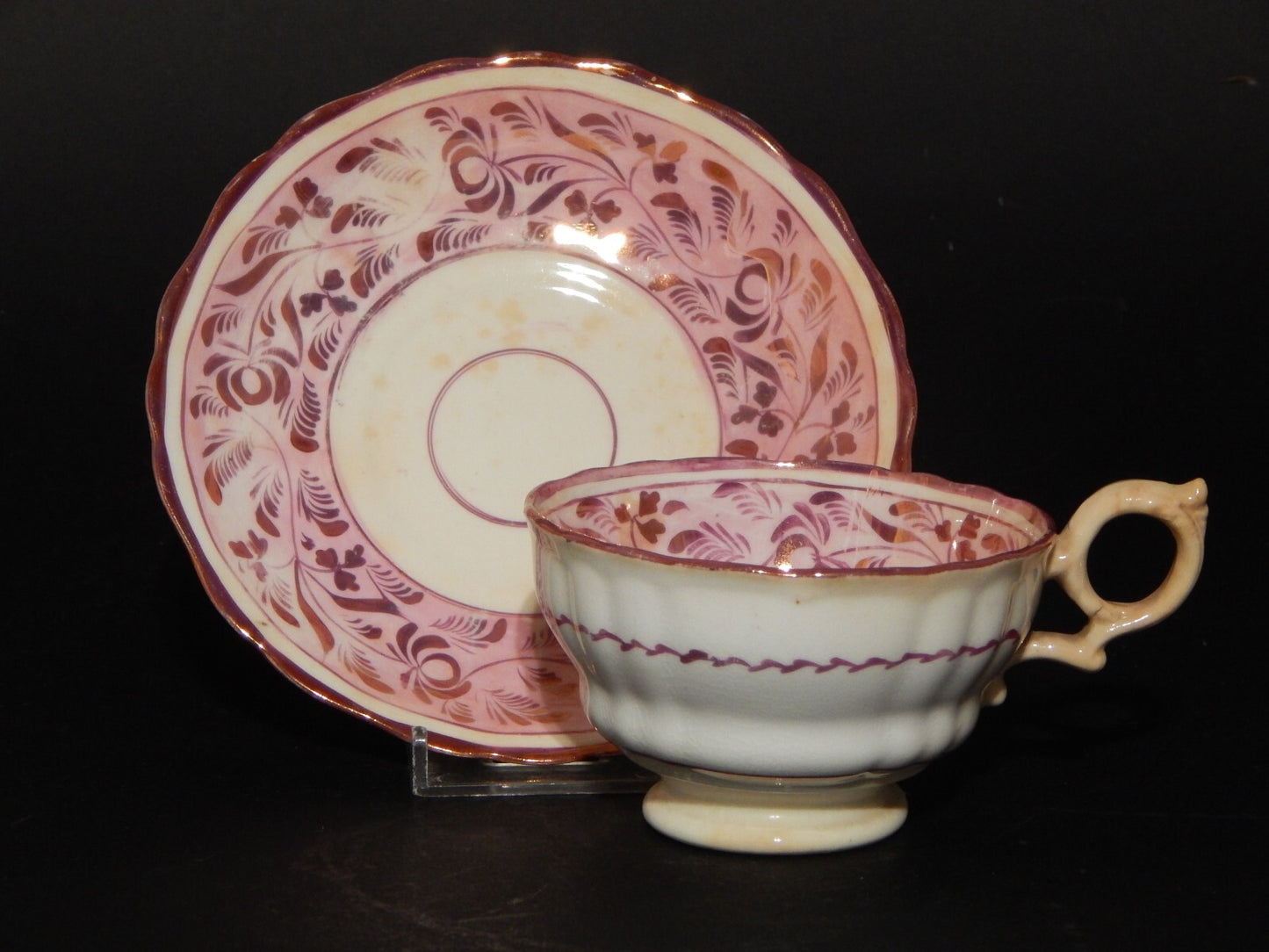ANTICA GEORGIANA TAZZA TE' PORCELLANA LUSTRO ROSA STAFFORDSHIRE X245